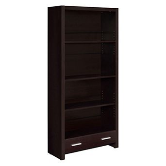 Wooden Bookcase with 3 Shelves and 1 Drawer, Dark Brown