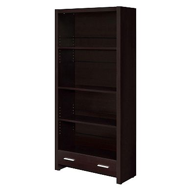 Wooden Bookcase with 3 Shelves and 1 Drawer, Dark Brown