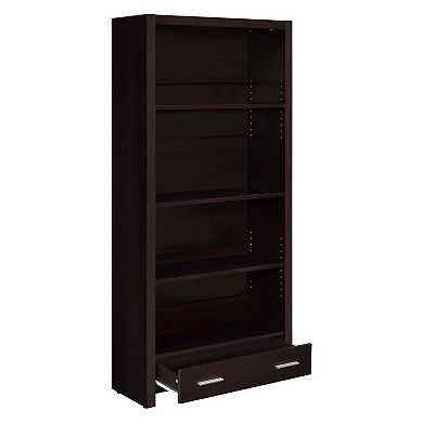 Wooden Bookcase with 3 Shelves and 1 Drawer, Dark Brown