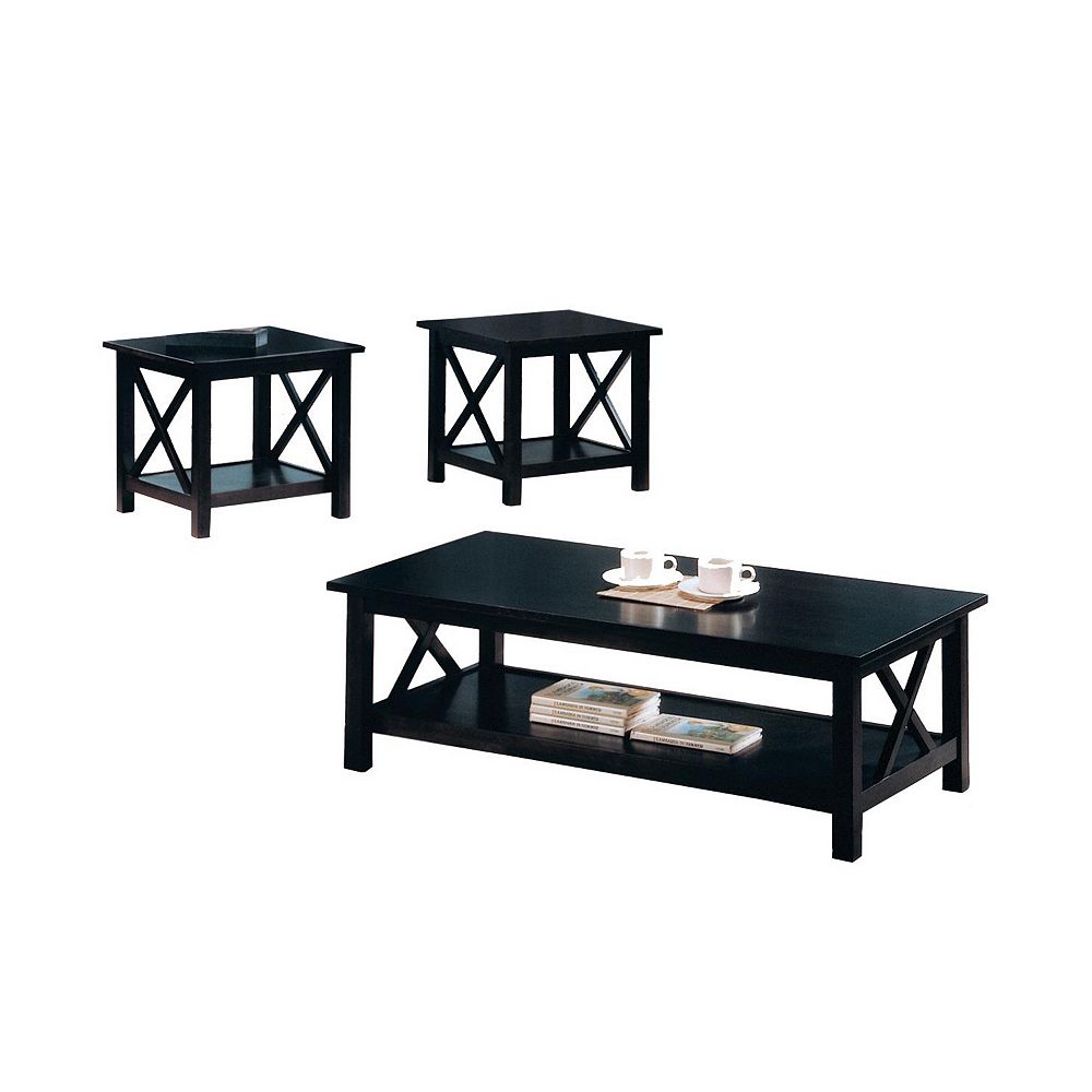Wooden Table Set With X Design On Sides, Pack Of Three, Dark Brown