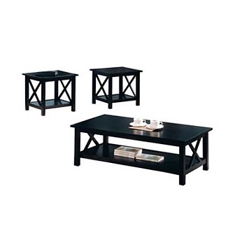 Wooden Table Set With X Design On Sides, Pack Of Three, Dark Brown