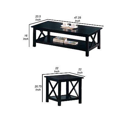 Wooden Table Set With X Design On Sides, Pack Of Three, Dark Brown