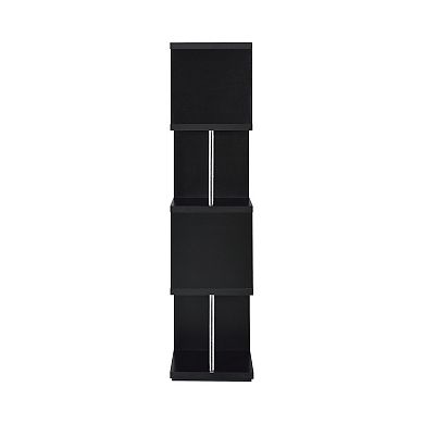 Well made Four Tier Wood And Metal Bookcase, Black