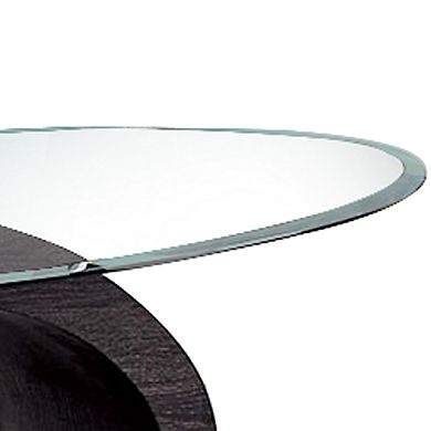 Tempered Glass Top Sofa Table with O Shape Wooden Shape Base, Gray