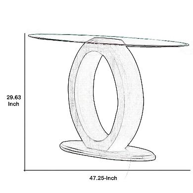 Tempered Glass Top Sofa Table with O Shape Wooden Shape Base, Gray