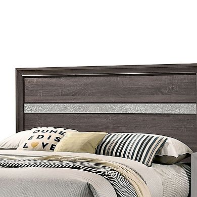 Queen Bed with Plank Headboard and 2 Drawers, Brown and Silver