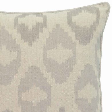 Square Fabric Throw Pillow with Metallic Embroidered Details,Gray and Beige