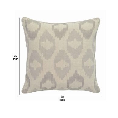 Square Fabric Throw Pillow with Metallic Embroidered Details,Gray and Beige