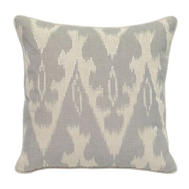 Square Fabric Throw Pillow with Metallic Embroidered Details,Gray and Beige