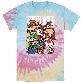 Men's Nintendo Super Mario Bros Happy Group Tie Dye Graphic Tee