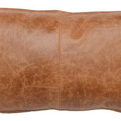 Rectangular Leatherette Throw Pillow with Stitched Details, Small, Brown
