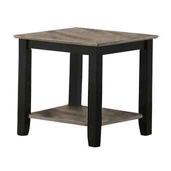 Wooden End Table with One Open Shelf, Black and Gray