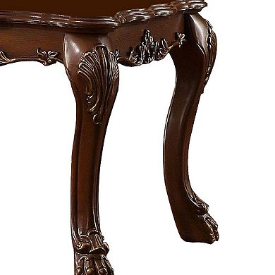 Traditional Wooden End Table with Claw Feet, Cherry Oak Brown