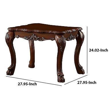 Traditional Wooden End Table with Claw Feet, Cherry Oak Brown