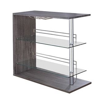 Radiant Rectangular Bar Table with 2 Shelves and Wine Holder, Gray