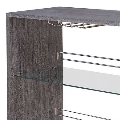 Radiant Rectangular Bar Table with 2 Shelves and Wine Holder, Gray