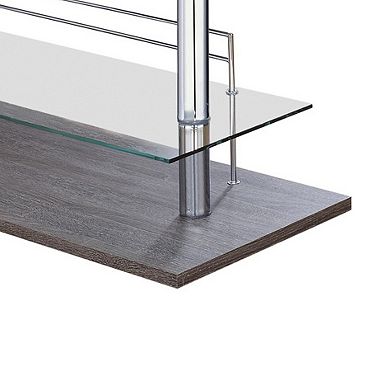 Radiant Rectangular Bar Table with 2 Shelves and Wine Holder, Gray