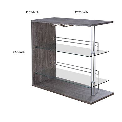 Radiant Rectangular Bar Table with 2 Shelves and Wine Holder, Gray