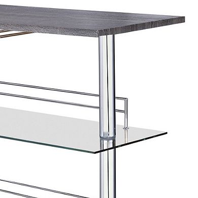Radiant Rectangular Bar Table with 2 Shelves and Wine Holder, Gray
