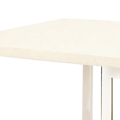Contemporary End Table with C Shaped Metal Frame, Silver and White