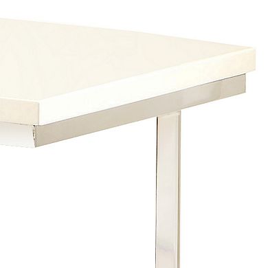 Contemporary End Table with C Shaped Metal Frame, Silver and White