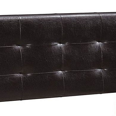 Queen Leatherette Bed with Checkered Tufted Headboard, Dark Brown