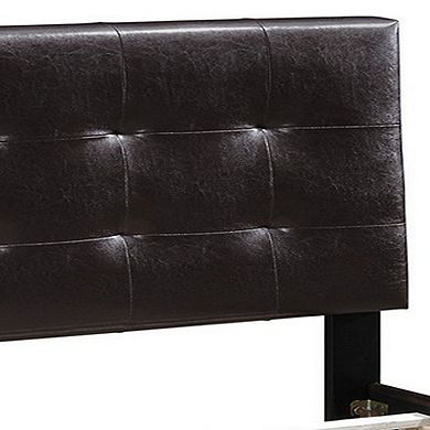 Queen Leatherette Bed with Checkered Tufted Headboard, Dark Brown