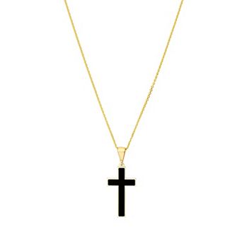 Color Romance Black Enamel Cross Pendant Necklace