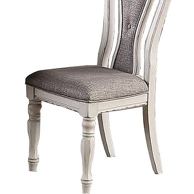 Dining Chair with Button Tufted Backrest, Padded Seat, Set of 2, White and Gray