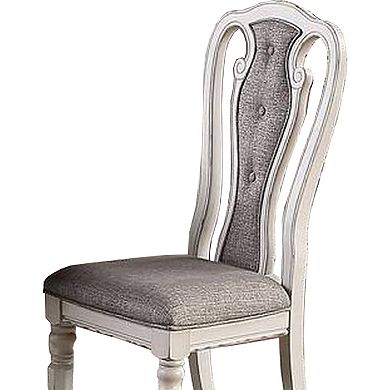 Dining Chair with Button Tufted Backrest, Padded Seat, Set of 2, White and Gray