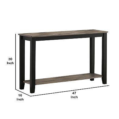 Wooden Console Table with One Open Shelf, Black and Gray