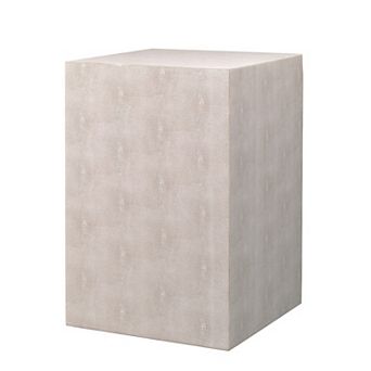 Side Table with Square Frame and Faux Shagreen Accent, Beige