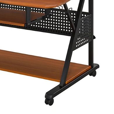 Gia 67 Inch Wood Music Desk Studio Station, Keyboard Tray Shelves, Walnut