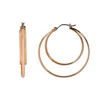 LC Lauren Conrad Gold Tone Double Row Nickel Free Hoop Earrings