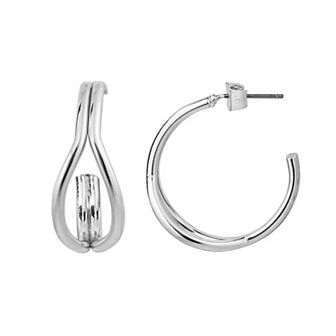 LC Lauren Conrad Silver Tone Double Row Nickel Free Open Hoop Earrings