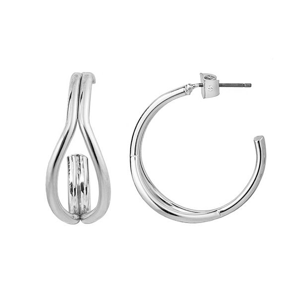 LC Lauren Conrad Silver Tone Double Row Nickel Free Open Hoop Earrings