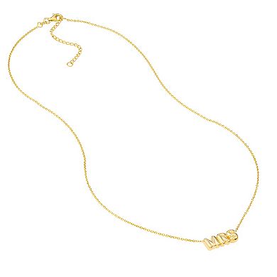 Color Romance 14k Gold Puffed "Mrs" Adjustable Necklace