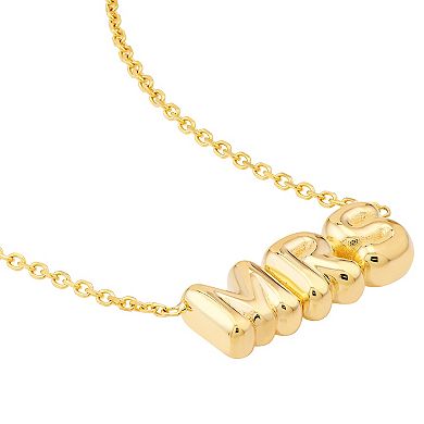 Color Romance 14k Gold Puffed "Mrs" Adjustable Necklace