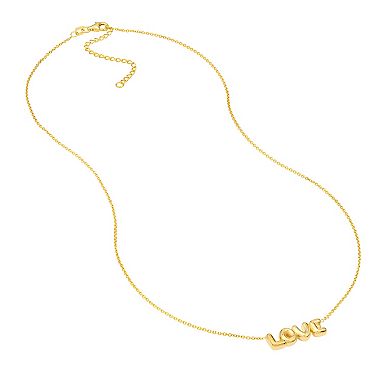 Color Romance 14k Gold Puffed "Love" Adjustable Necklace