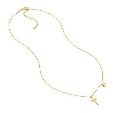 14k Gold Diamond Accent Puffed Heart Cross Adjustable Necklace