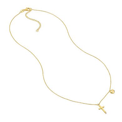 14k Gold Diamond Accent Puffed Heart Cross Adjustable Necklace