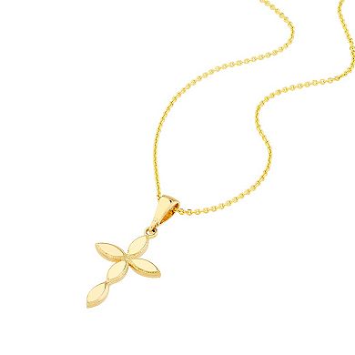 14k Gold Marquise Cross Pendant Necklace