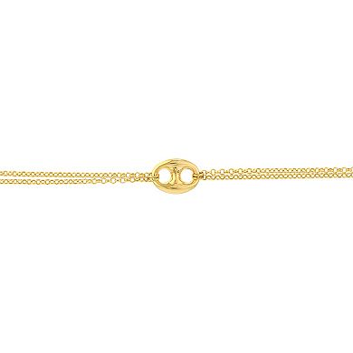 14k Gold Puffed Double Mariner Chain Adjustable Bracelet