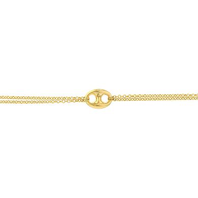 Color Romance 14k Gold Puffed Double Mariner Chain Link Adjustable Bracelet