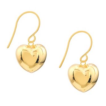 Color Romance 14k Gold Puffed Heart Drop Earrings