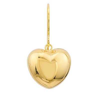 14k Gold Puffed Heart Drop Earrings