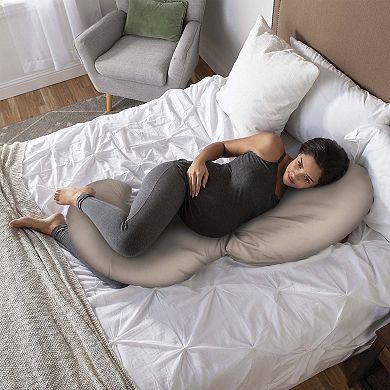  Boppy Side Sleeper Pregnancy Pillow with Removable Jersey  Pillow Cover, Gray Falling Leaves, Compact Stay-Put Design with Signature  Stretch Panel, Prenatal and Postnatal Positioning : Baby