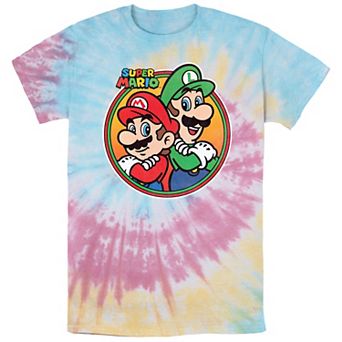 Men's Nintendo Super Mario And Luigi Badge Tie Dye Graphic Tee