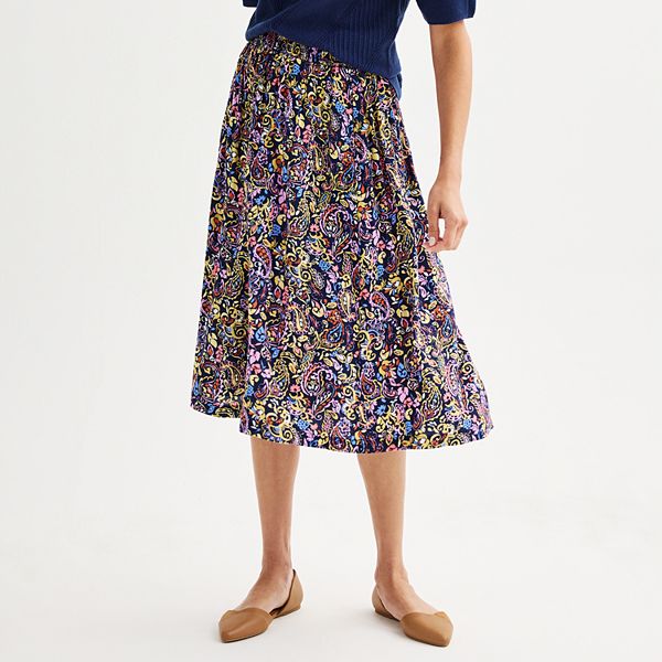 Women's Croft & Barrow® Elastic Waist Midi Skirt - Gold Multi Paisley (X SMALL)