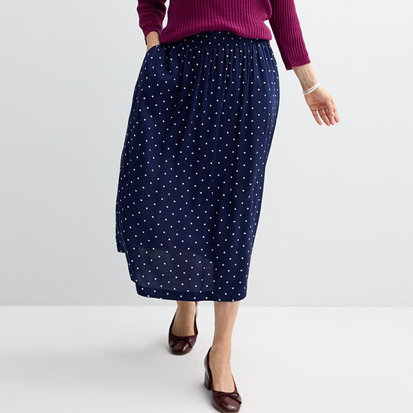 Women's Croft & Barrow® Elastic Waist Midi Skirt - Navy Classic (X SMALL)